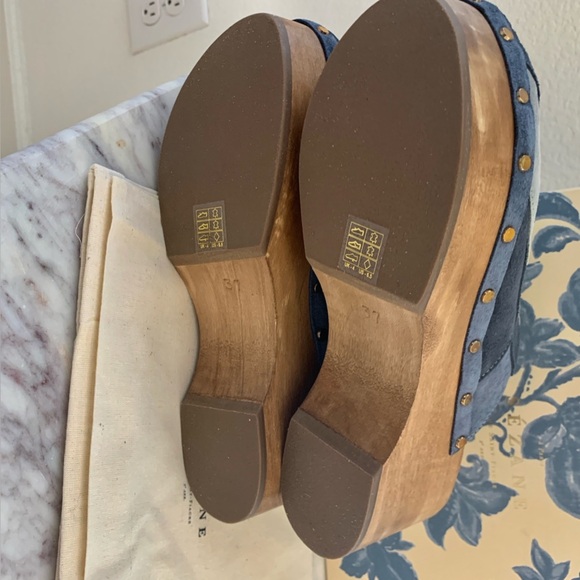 [🌟 PRICE FIRM] SEZANE x Sea NY Davia Clogs Denim Blue Suede Leather Patchwork - Picture 12 of 13